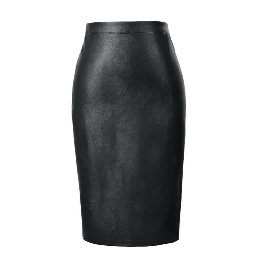 NEW Black Faux Leather Knee Length Pencil Skirt, Small (Size 4-6)